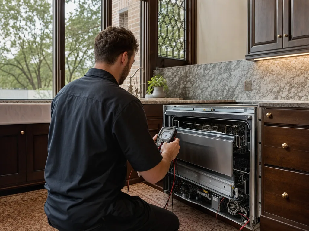 Technician servicing a Bosch built-in appliance in a Dallas home