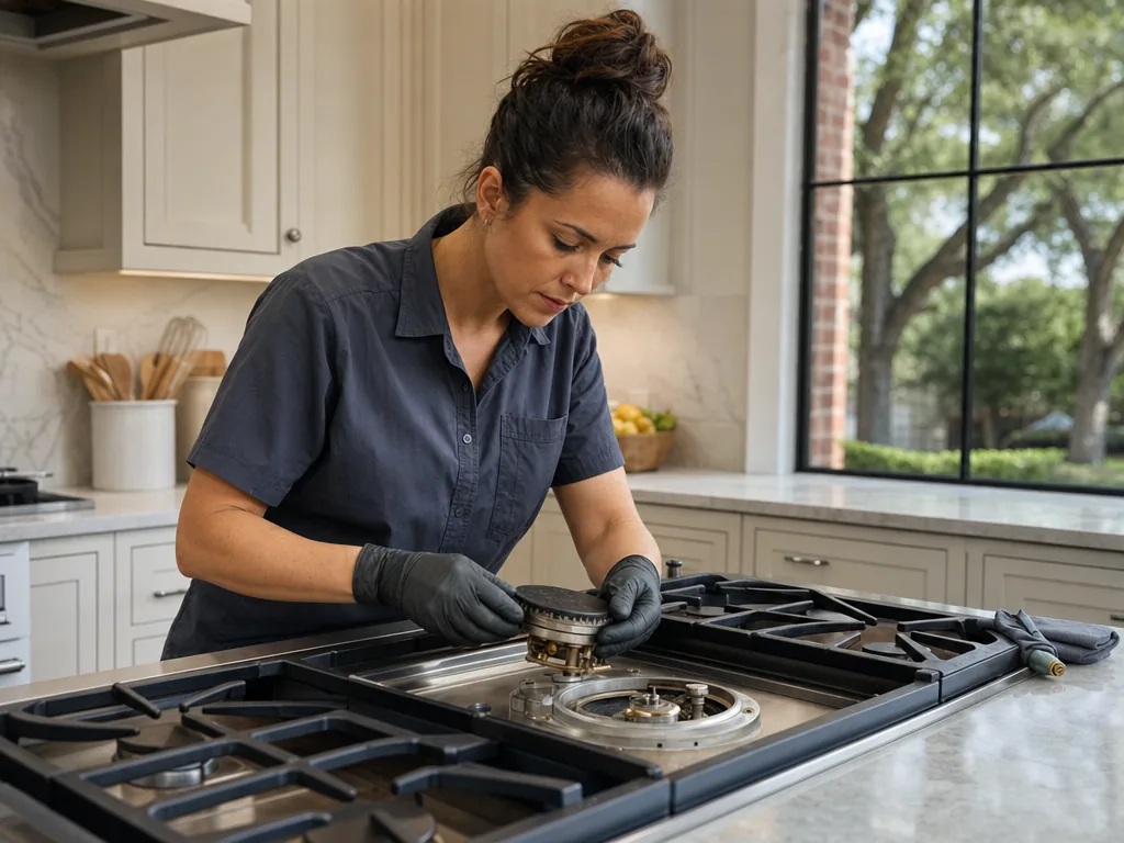 Gas burner service during an appliance repair visit in Dallas, Texas