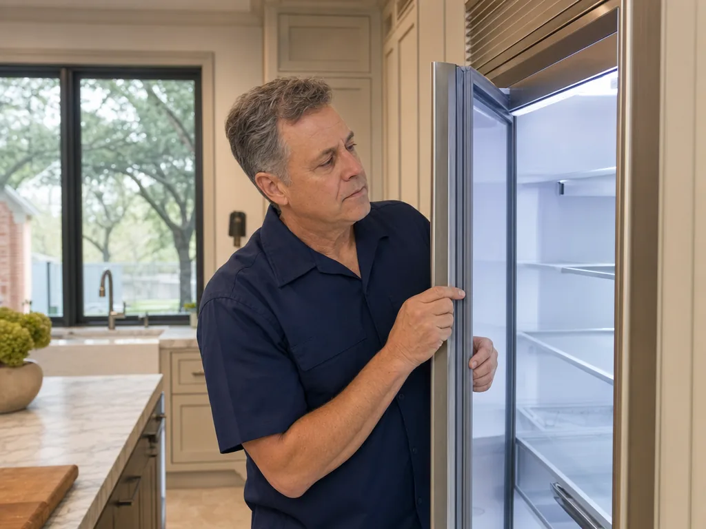 Door seal inspection during an appliance repair visit in Dallas, Texas