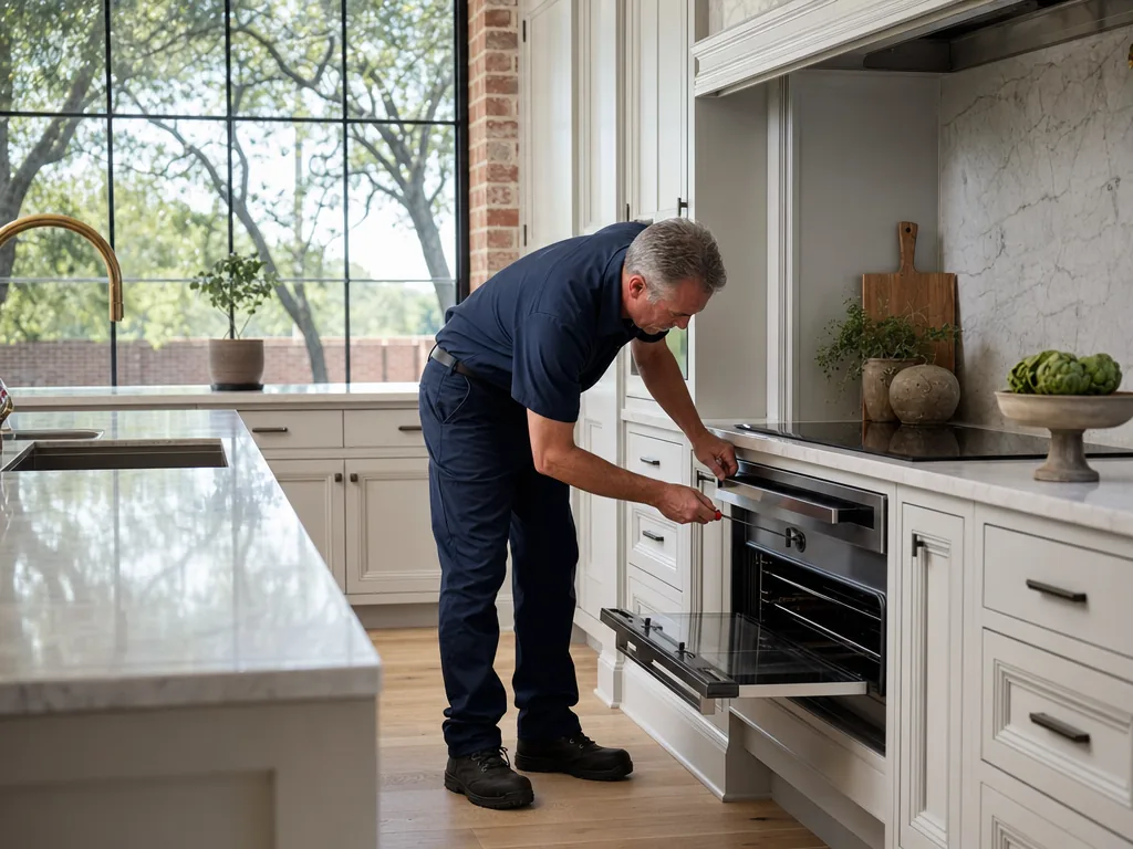 Technician servicing a Gaggenau built-in appliance in a Dallas home
