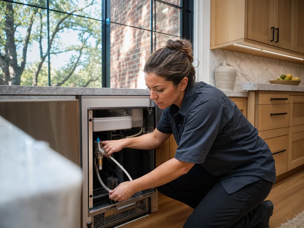 Ice maker and water line during an appliance repair visit in Dallas, Texas