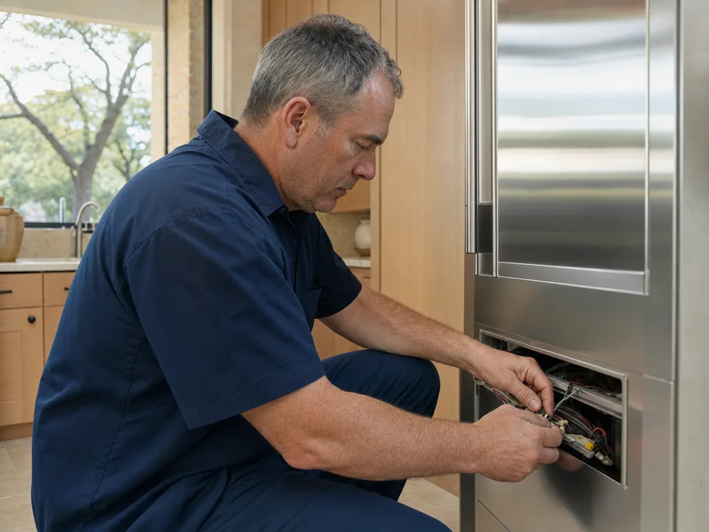 Technician servicing a LG built-in appliance in a Dallas home