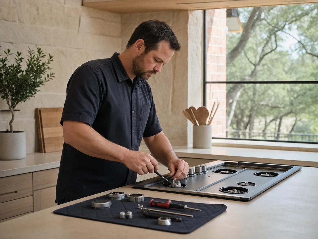 Built-in cooktop opened for repair in a Dallas kitchen