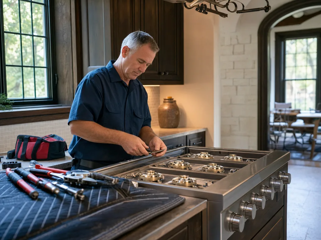 Built-in range opened for repair in a Dallas kitchen