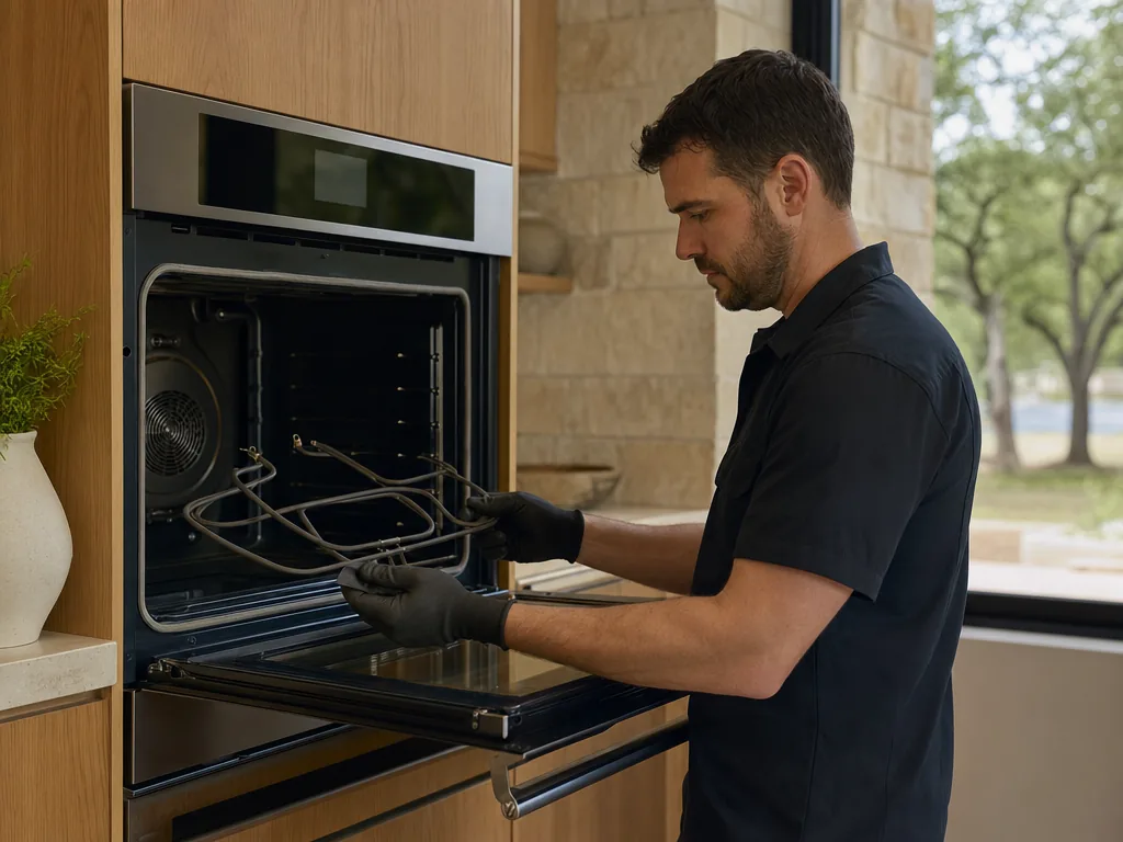 Oven element replacement during an appliance repair visit in Dallas, Texas