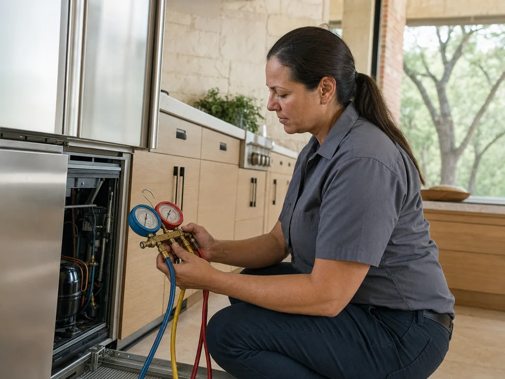 Sealed-system pressure testing during an appliance repair visit in Dallas, Texas